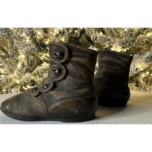 Vintage Ceramic High Button Dark Brown Baby Boots